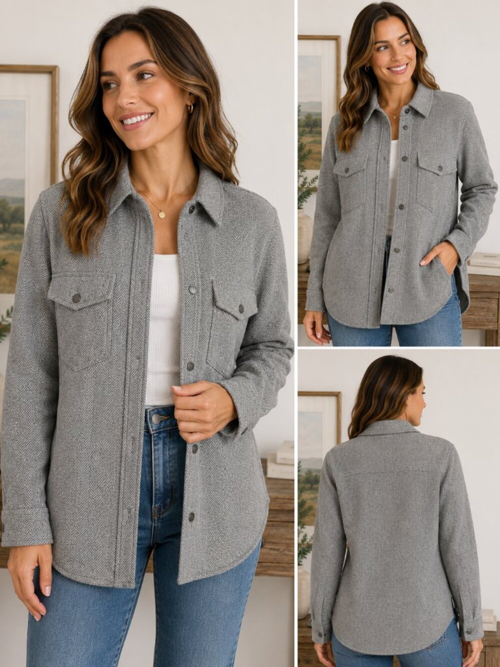 Abercrombie and Fitch Gray Herringbone Flannel Shacket Sz S
